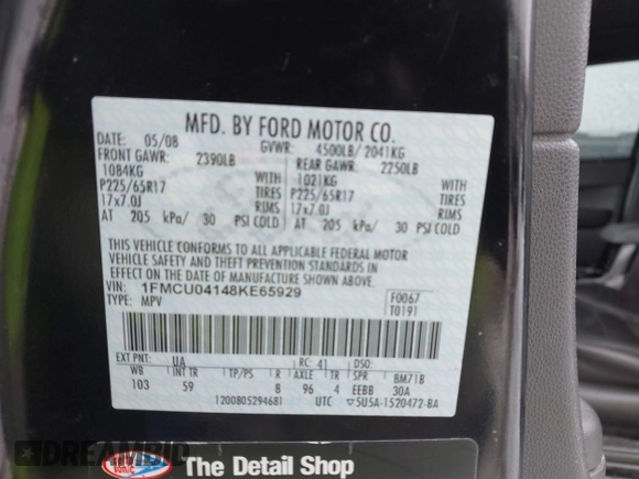 2008 Ford Escape Limited with VIN 1FMCU04148KE65929, listed as a IAAI auction lot 41621582 with Not provided miles and . Bid and sale history available at DreamBid. Image 9.