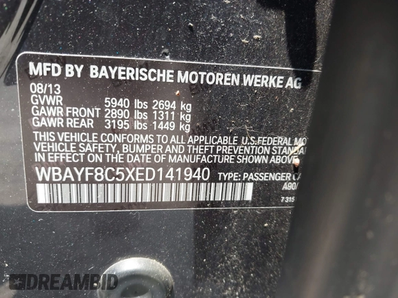 2014 BMW 7 Series ALPINA B7 xDrive with VIN WBAYF8C5XED141940, listed as a IAAI auction lot 42494202 with 109,019 mi miles and . Bid and sale history available at DreamBid. Image 9.