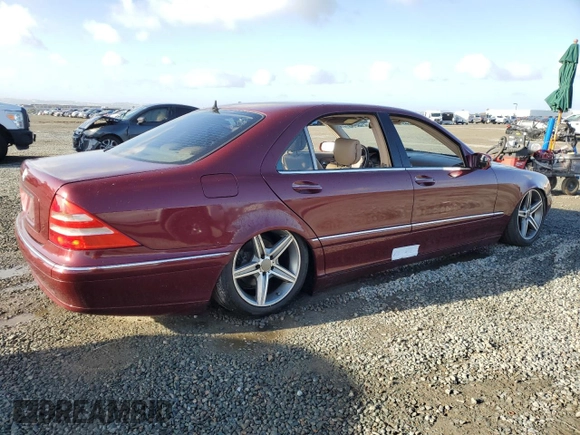 2000 Mercedes-Benz S-Class with VIN WDBNG75JXYA069214, listed as a Copart auction lot 49356555 with 0 mi miles and Salvage Title. Bid and sale history available at carsss.com. Image 3.