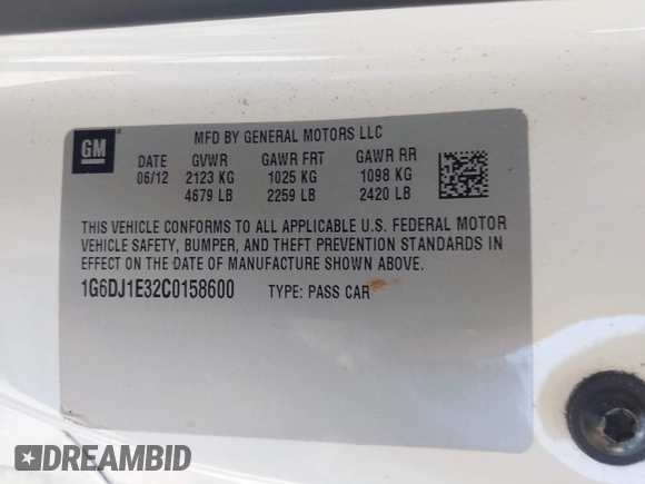 2012 Cadillac CTS Performance with VIN 1G6DJ1E32C0158600, listed as a IAAI auction lot 42025587 with 201,187 mi miles and . Bid and sale history available at carsss.com. Image 9.