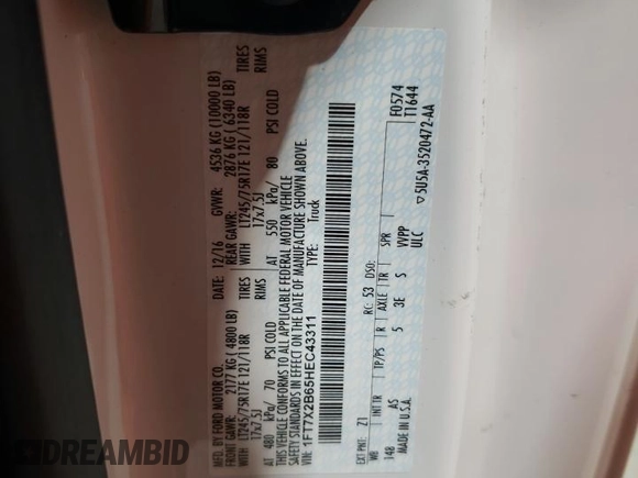 2017 Ford F-250 XLT с VIN 1FT7X2B65HEC43311, выставлен на аукционе Copart как лот 57128605 с пробегом 56 349 миль миль и Списание • Salvage title. История ставок и продаж доступна на DreamBid. Изображение 12.