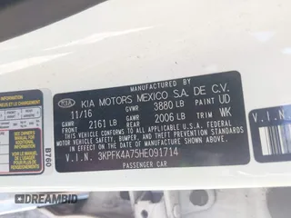 2017 Kia Forte LX with VIN 3KPFK4A75HE091714, listed as a IAAI auction lot 41908144 with 99,736 mi miles. Bid and sale history available at carsss.com. Image 9.