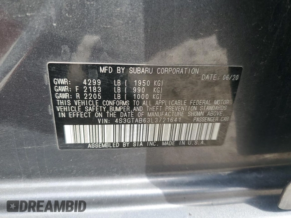 2020 Subaru Impreza с VIN 4S3GTAB63L3721641, выставлен на аукционе Copart как лот 53788775 с пробегом 90 812 миль миль и Списание • Salvage title. История ставок и продаж доступна на DreamBid. Изображение 12.