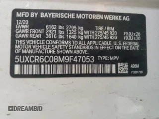 2021 BMW X5 xDrive40i with VIN 5UXCR6C08M9F47053, listed as a Copart auction lot 53625805 with 58,555 mi miles and Salvage Title. Bid and sale history available at carsss.com. Image 14.