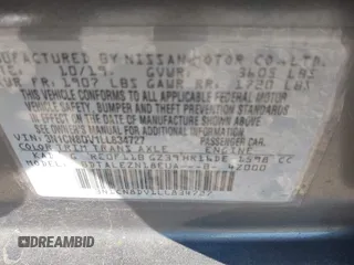 2020 Nissan Versa S z VIN 3N1CN8DV1LL834727, wystawiony jako IAAI lot #42210192 z przebiegiem 83 630 mil mil oraz . Historia ofert i sprzedaży dostępna na DreamBid. Obrazek 9.