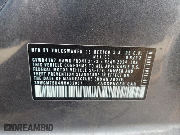 2022 Volkswagen Jetta SEL z VIN 3VWGM7BU4NM032057, wystawiony jako Copart lot #48829255 z przebiegiem 34 467 mil mil oraz Szkoda całkowita • Salvage title. Historia ofert i sprzedaży dostępna na DreamBid. Obrazek 12.