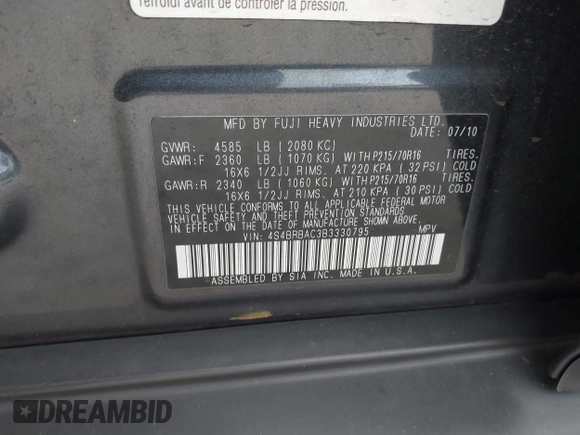 2011 Subaru Outback 2.5i z VIN 4S4BRBAC3B3330795, wystawiony jako IAAI lot #40376264 z przebiegiem 211 177 mil mil oraz . Historia ofert i sprzedaży dostępna na DreamBid. Obrazek 9.