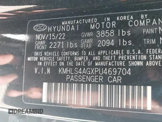 2023 Hyundai Elantra SEL with VIN KMHLS4AGXPU469704, listed as a IAAI auction lot 42355219 with 21,871 mi miles and . Bid and sale history available at DreamBid. Image 9.