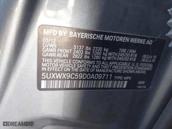 2013 BMW X3 xDrive28i with VIN 5UXWX9C59D0A09711, listed as a IAAI auction lot 41995475 with 104,123 mi miles. Bid and sale history available at carsss.com. Image 9.