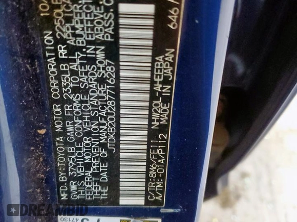 2008 Toyota Prius с VIN JTDKB20U287716287, выставлен на аукционе Copart как лот 57241115 с пробегом 236 537 миль миль и Списание • Salvage title. История ставок и продаж доступна на DreamBid. Изображение 13.