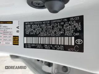 2023 Toyota Corolla Hybrid LE with VIN JTDBCMFE9P3021237, listed as a Copart auction lot 50127525 with 22,200 mi miles and Salvage Title. Bid and sale history available at carsss.com. Image 12.