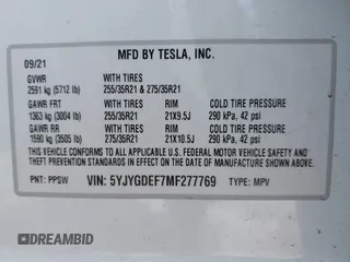 2021 Tesla Model Y Performance z VIN 5YJYGDEF7MF277769, wystawiony jako IAAI lot #42025157 z przebiegiem 28 522 mil mil oraz . Historia ofert i sprzedaży dostępna na DreamBid. Obrazek 9.