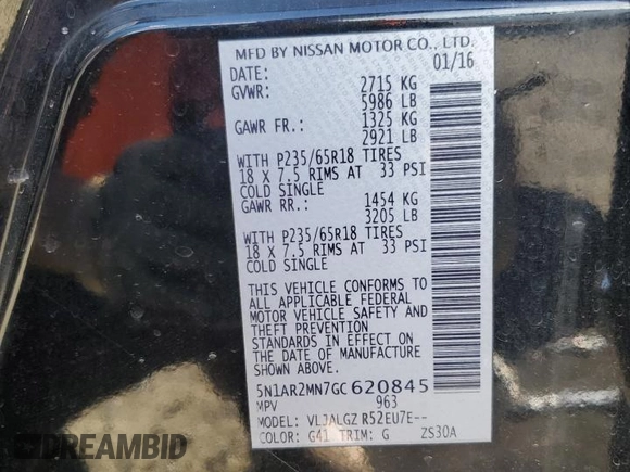 2016 Nissan Pathfinder Platinum with VIN 5N1AR2MN7GC620845, listed as a Copart auction lot 88787835 with 131,799 mi miles and Salvage Title. Bid and sale history available at carsss.com. Image 14.