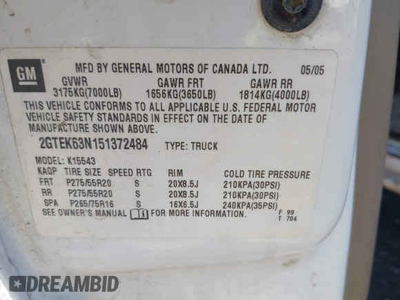2005 GMC Sierra Denali z VIN 2GTEK63N151372484, wystawiony jako IAAI lot #41640341 z przebiegiem 291 915 mil mil oraz . Historia ofert i sprzedaży dostępna na DreamBid. Obrazek 9.
