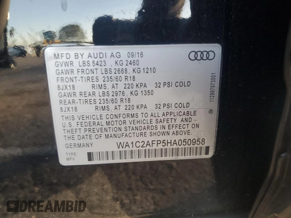 2017 Audi Q5 Premium with VIN WA1C2AFP5HA050958, listed as a Copart auction lot 88754155 with 105,703 mi miles and Salvage Title. Bid and sale history available at carsss.com. Image 13.