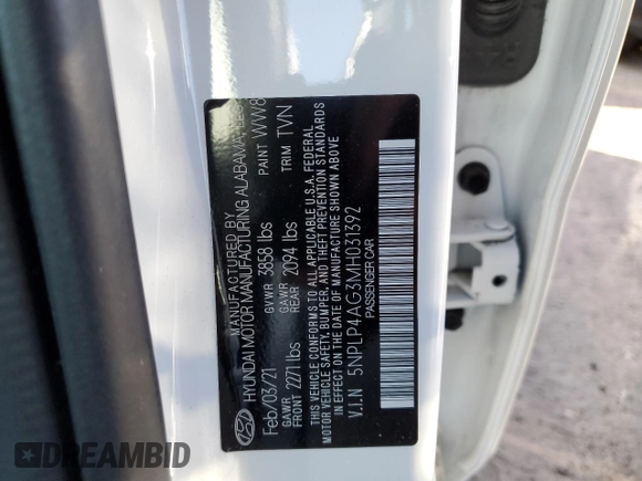 2021 Hyundai Elantra Limited with VIN 5NPLP4AG3MH031392, listed as a Copart auction lot 44696405 with 75,580 mi miles and Salvage Title. Bid and sale history available at DreamBid. Image 13.