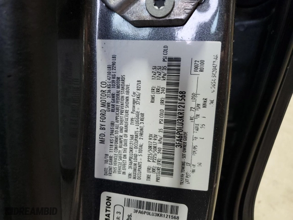 2019 Ford Fusion Hybrid SE with VIN 3FA6P0LU3KR121568, listed as a Copart auction lot 49860905 with 115,220 mi miles and Salvage Title. Bid and sale history available at carsss.com. Image 12.