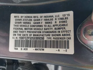 2016 Honda Civic Sedan LX with VIN 19XFC2F52GE009350, listed as a IAAI auction lot 41907696 with 141,306 mi miles. Bid and sale history available at carsss.com. Image 9.