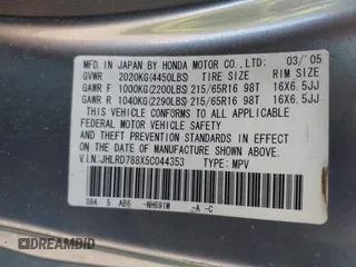 2005 Honda CR-V EX with VIN JHLRD788X5C044353, listed as a IAAI auction lot 42051083 with 181,228 mi miles and . Bid and sale history available at DreamBid. Image 9.