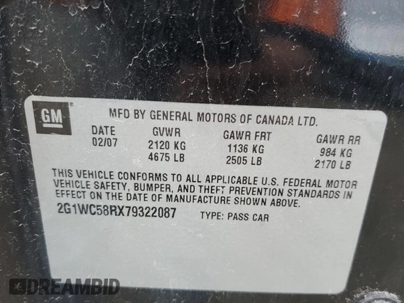 2007 Chevrolet Impala LT with VIN 2G1WC58RX79322087, listed as a Copart auction lot 47162465 with 248,525 mi miles and Salvage Title. Bid and sale history available at DreamBid. Image 12.
