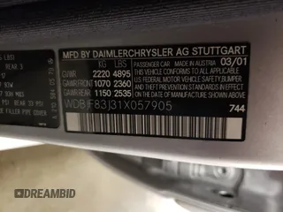 2001 Mercedes-Benz E 320/430 4 Matic with VIN WDBJF83J31X057905, listed as a Copart auction lot 50656425 with 155,217 mi miles and Salvage Title. Bid and sale history available at DreamBid. Image 12.