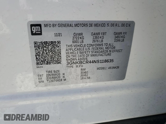 2022 Chevrolet Blazer LT z VIN 3GNKBCR44NS118635, wystawiony jako Copart lot #53523655 z przebiegiem 22 950 mil mil oraz Szkoda całkowita • Salvage title. Historia ofert i sprzedaży dostępna na DreamBid. Obrazek 14.