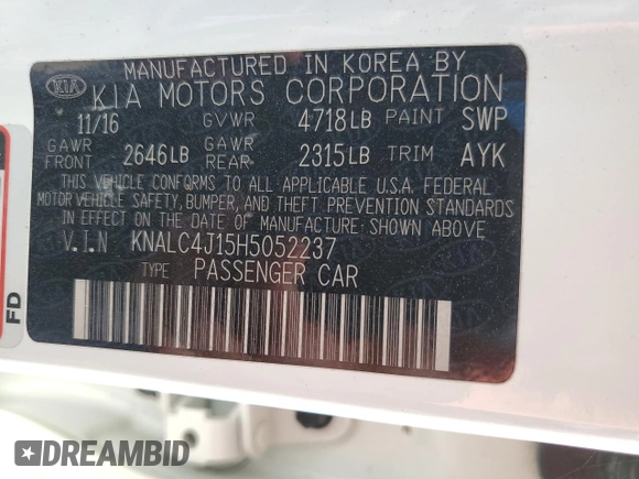2017 Kia Cadenza Premium with VIN KNALC4J15H5052237, listed as a Copart auction lot 73831934 with 15,915 mi miles and Non Repairable. Bid and sale history available at carsss.com. Image 14.