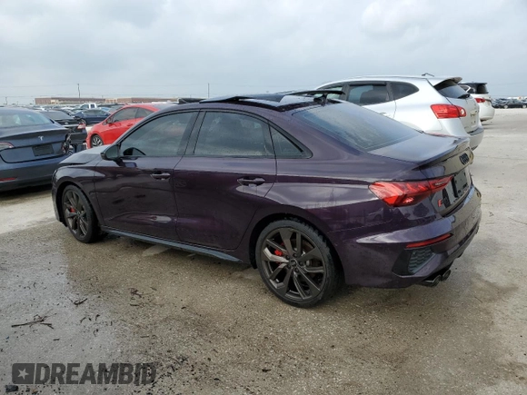 2023 Audi S3 Prestige z VIN WAUJ3DGYXPA054762, wystawiony jako Copart lot #55529074 z przebiegiem 13 684 mil mil oraz Szkody całkowita. Historia ofert i sprzedaży dostępna na DreamBid. Obrazek 2.