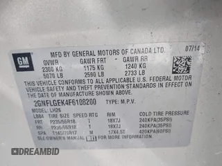 2015 Chevrolet Equinox LT with VIN 2GNFLGEK4F6108200, listed as a IAAI auction lot 41983364 with 174,291 mi miles. Bid and sale history available at carsss.com. Image 9.