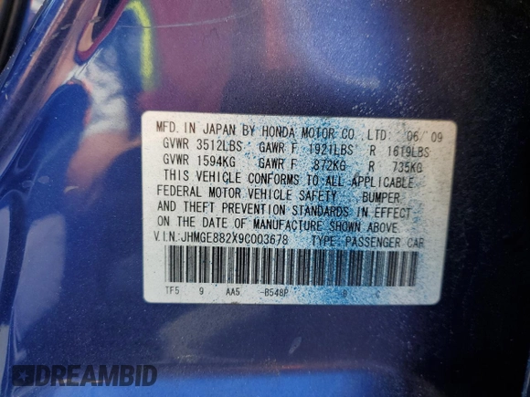 2009 Honda Fit with VIN JHMGE882X9C003678, listed as a Copart auction lot 56688265 with 141,003 mi miles and Salvage title. Bid and sale history available at DreamBid. Image 12.