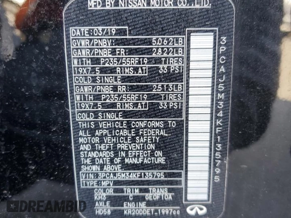 2019 Infiniti QX50 Luxe z VIN 3PCAJ5M34KF135795, wystawiony jako Copart lot #87829515 z przebiegiem 60 202 mil mil oraz Szkoda całkowita • Salvage title. Historia ofert i sprzedaży dostępna na DreamBid. Obrazek 15.