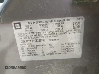 2012 GMC Terrain SLT-1 with VIN 2GKALUEK1C6322336, listed as a IAAI auction lot 42535113 with 172,224 mi miles and . Bid and sale history available at DreamBid. Image 9.