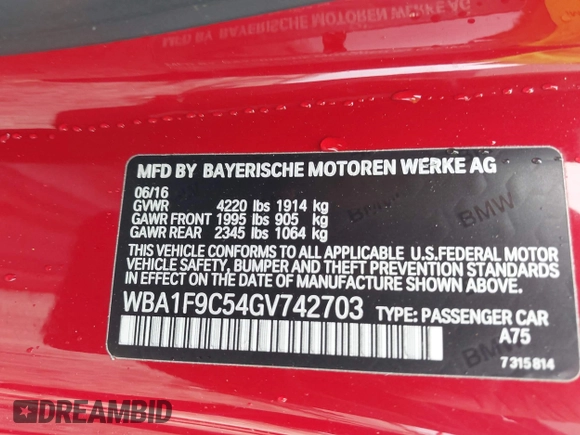 2016 BMW 2 Series 228i with VIN WBA1F9C54GV742703, listed as a IAAI auction lot 42209964 with 114,330 mi miles and . Bid and sale history available at DreamBid. Image 9.