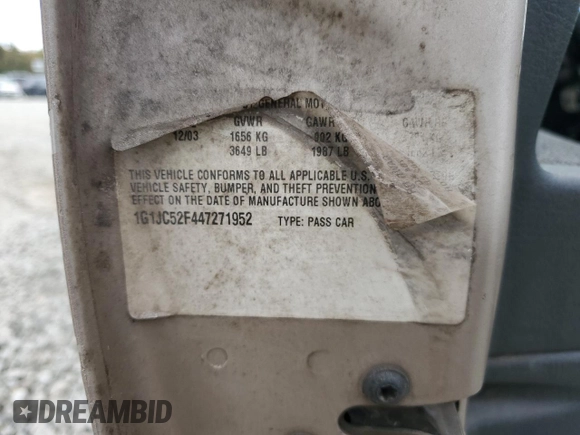 2004 Chevrolet Cavalier with VIN 1G1JC52F447271952, listed as a Copart auction lot 79335174 with Not Provided miles and Salvage Title. Bid and sale history available at carsss.com. Image 12.