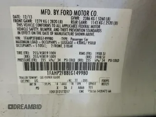 2014 Ford Taurus Limited with VIN 1FAHP2F88EG149980, listed as a Copart auction lot 62723655 with 126,521 mi miles and Clean title. Bid and sale history available at DreamBid. Image 12.