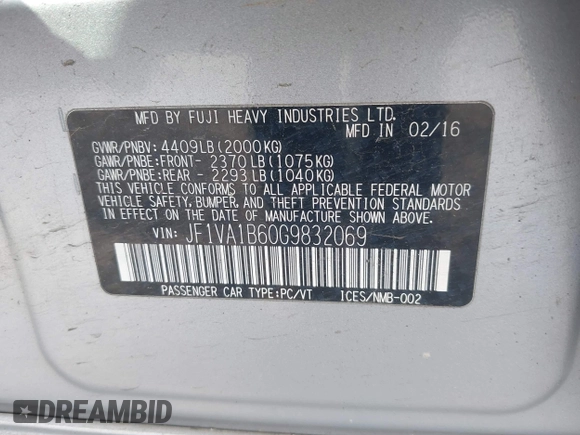 2016 Subaru WRX with VIN JF1VA1B60G9832069, listed as a IAAI auction lot 41954264 with 126,338 mi miles. Bid and sale history available at carsss.com. Image 9.