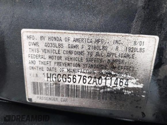 2002 Honda Accord SE с VIN 1HGCG56762A011464, выставлен на аукционе IAAI как лот 41956225 с пробегом 209 307 миль миль и . История ставок и продаж доступна на DreamBid. Изображение 9.