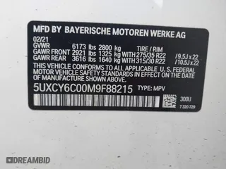 2021 BMW X6 xDrive40i with VIN 5UXCY6C00M9F88215, listed as a IAAI auction lot 41646498 with 43,587 mi miles. Bid and sale history available at carsss.com. Image 9.