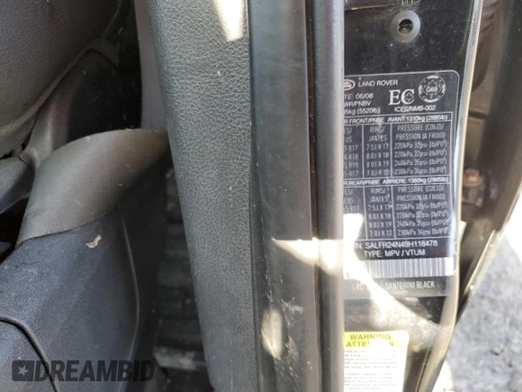 2009 Land Rover LR2 HSE with VIN SALFR24N49H118478, listed as a Copart auction lot 48551055 with Not Provided miles and Salvage Title. Bid and sale history available at DreamBid. Image 12.