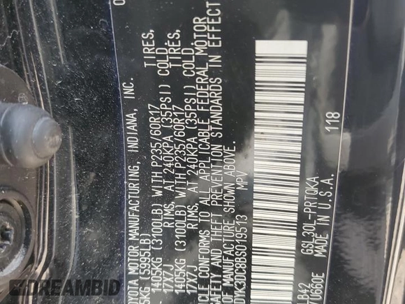 2011 Toyota Sienna XLE AAS with VIN 5TDYK3DC8BS019513, listed as a Copart auction lot 54671575 with 149,633 mi miles and Salvage Title. Bid and sale history available at DreamBid. Image 13.