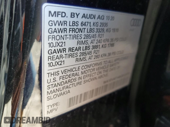 2021 Audi Q8 Premium Plus z VIN WA1EVAF14MD012478, wystawiony jako Copart lot #87071414 z przebiegiem 47 721 mil mil oraz Szkody całkowita. Historia ofert i sprzedaży dostępna na DreamBid. Obrazek 15.