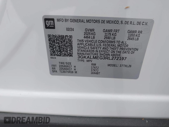 2024 GMC Terrain SLE with VIN 3GKALMEG3RL272197, listed as a IAAI auction lot 42550868 with 15,611 mi miles and . Bid and sale history available at DreamBid. Image 9.