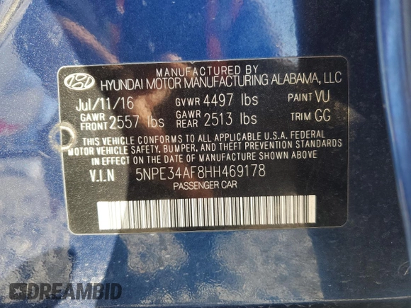 2017 Hyundai Sonata Sport with VIN 5NPE34AF8HH469178, listed as a Copart auction lot 48512795 with 97,987 mi miles and Salvage Title. Bid and sale history available at DreamBid. Image 13.