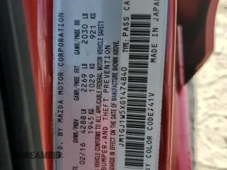 2016 Mazda 6 i Grand Touring with VIN JM1GJ1W5XG1474840, listed as a Copart auction lot 54019355 with 129,760 mi miles and Salvage Title. Bid and sale history available at DreamBid. Image 12.