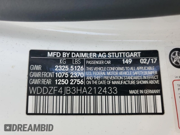 2017 Mercedes-Benz E 300 Luxury with VIN WDDZF4JB3HA212433, listed as a Copart auction lot 56652475 with 134,824 mi miles and Clean Title. Bid and sale history available at DreamBid. Image 12.
