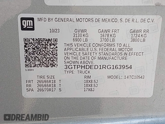 2024 GMC Sierra 1500 SLT with VIN 3GTPHDED1RG163954, listed as a IAAI auction lot 41548691 with 52,065 mi miles and . Bid and sale history available at DreamBid. Image 9.