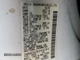 2007 Nissan Titan XE with VIN 1N6BA07A17N243783, listed as a Copart auction lot 77010773 with Not Provided miles and Salvage Title. Bid and sale history available at carsss.com. Image 14.