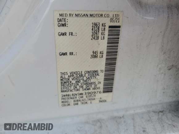 2021 Nissan Altima SV z VIN 1N4BL4DV5MN390976, wystawiony jako Copart lot #57101885 z przebiegiem 93 730 mil mil oraz Szkoda całkowita • Salvage title. Historia ofert i sprzedaży dostępna na DreamBid. Obrazek 12.