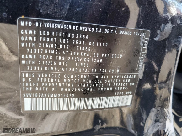 2021 Volkswagen Tiguan S with VIN 3VV1B7AX7MM015070, listed as a Copart auction lot 88311255 with 58,325 mi miles and Salvage Title. Bid and sale history available at carsss.com. Image 15.