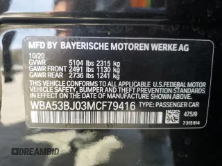 2021 BMW 5 Series 540i with VIN WBA53BJ03MCF79416, listed as a Copart auction lot 54377595 with 59,255 mi miles and Salvage title. Bid and sale history available at DreamBid. Image 12.